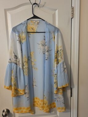 Style & CO. Light Blue Floral Sheer Kimono with Yellow Accents